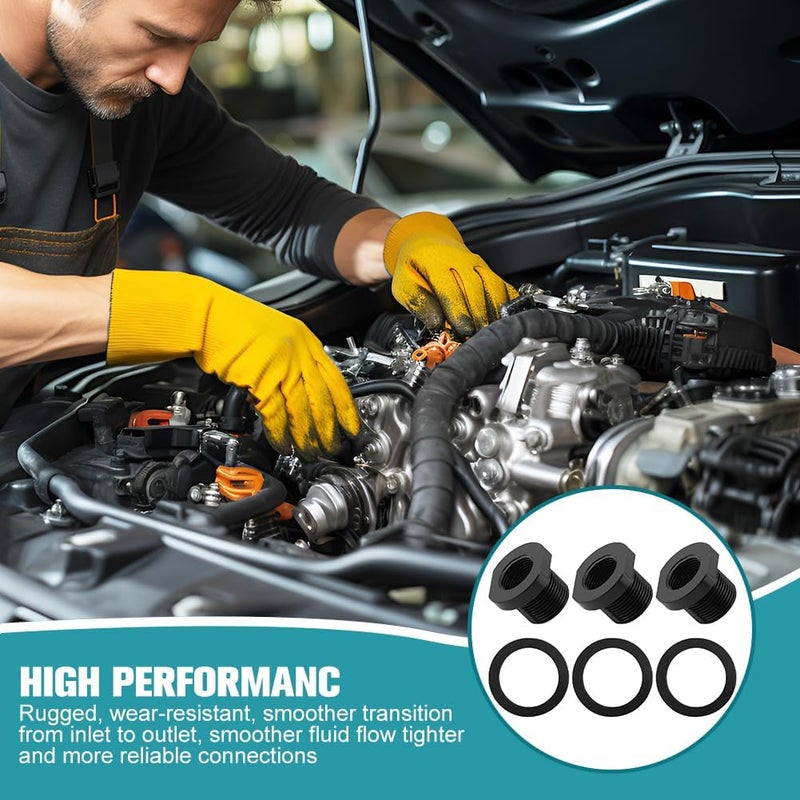 Ranjaner 3Pcs Thread Adapters with Metal Washers, 1/2x28 to 5/8x24 Thread Adapter Aluminium Alloy, Oil Filter Adapter 1/2-28 Thread Protector Black Oxide Finish - Image 5